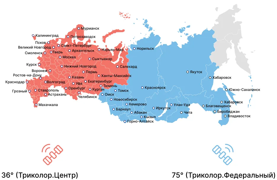 Не работает Триколор? Проверьте зоны покрытия спутников и перенастройте антенну